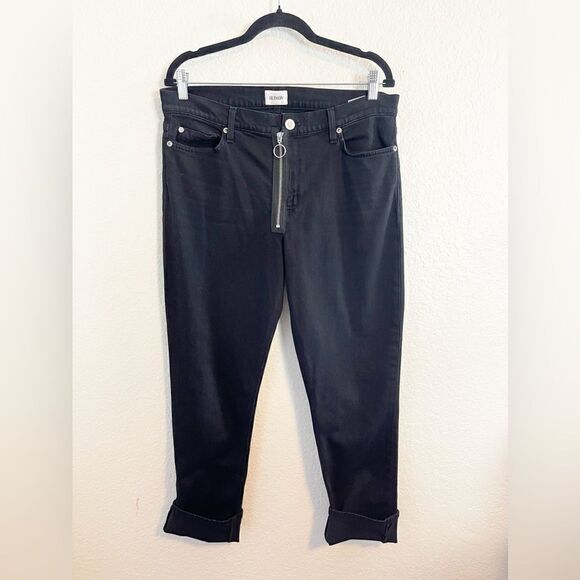 Hudson Crop Riley Relaxed Straight Jeans exposed zipper Black Denim 30 - Picture 6 of 10
